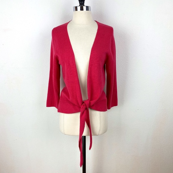 Christopher & Banks Cotton Tie Front Pink Coral Knit Sweater 3/4 Sleeves Sz Med - Picture 1 of 13